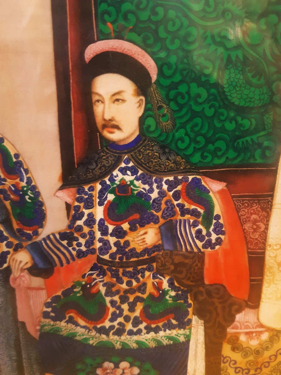 Couple Dignitaire et Servant  Opium Ecole Canton 19éme Concession Française Chine Impériale   -photo-3