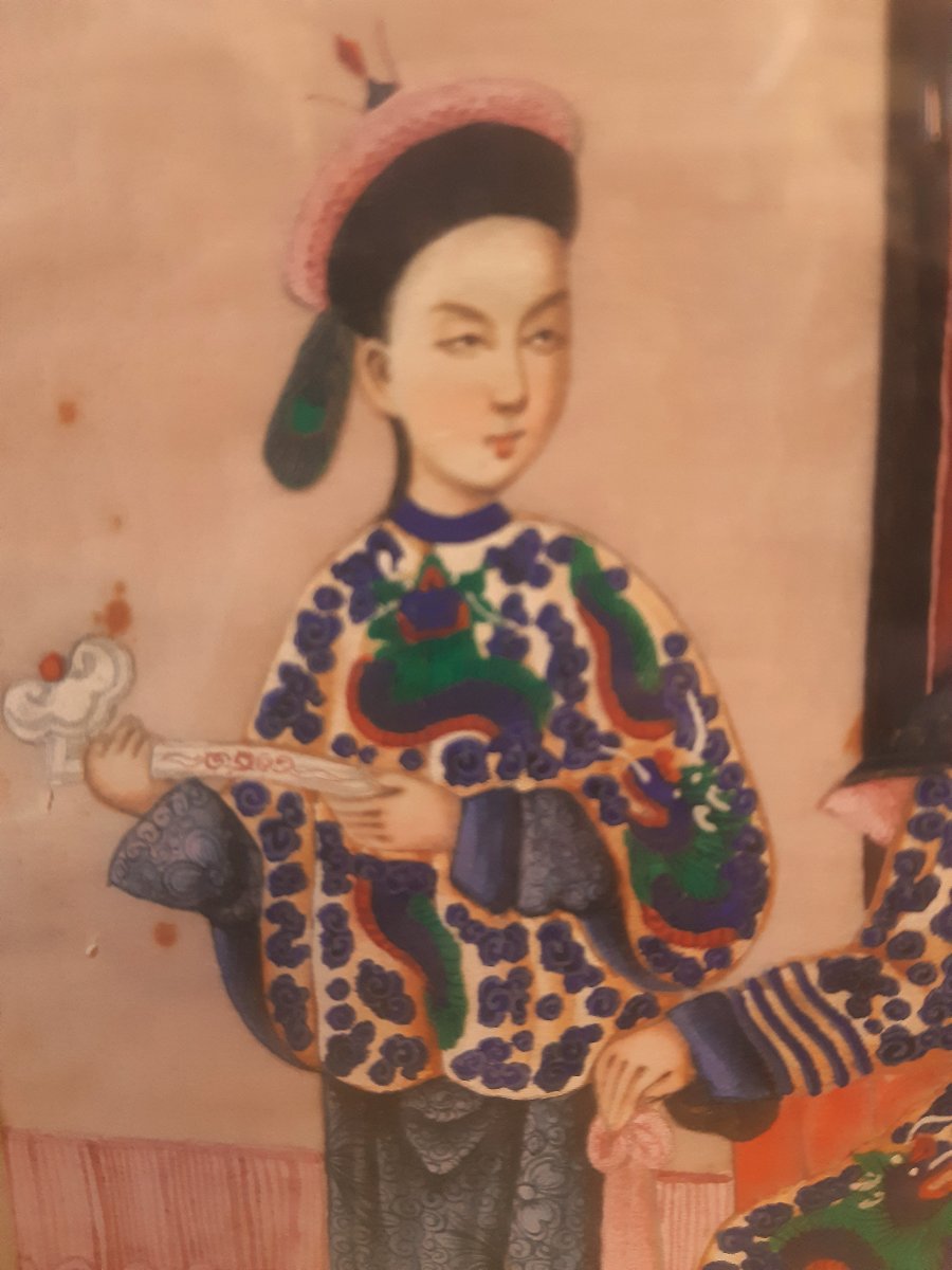 Couple Dignitaire et Servant  Opium Ecole Canton 19éme Concession Française Chine Impériale   -photo-4