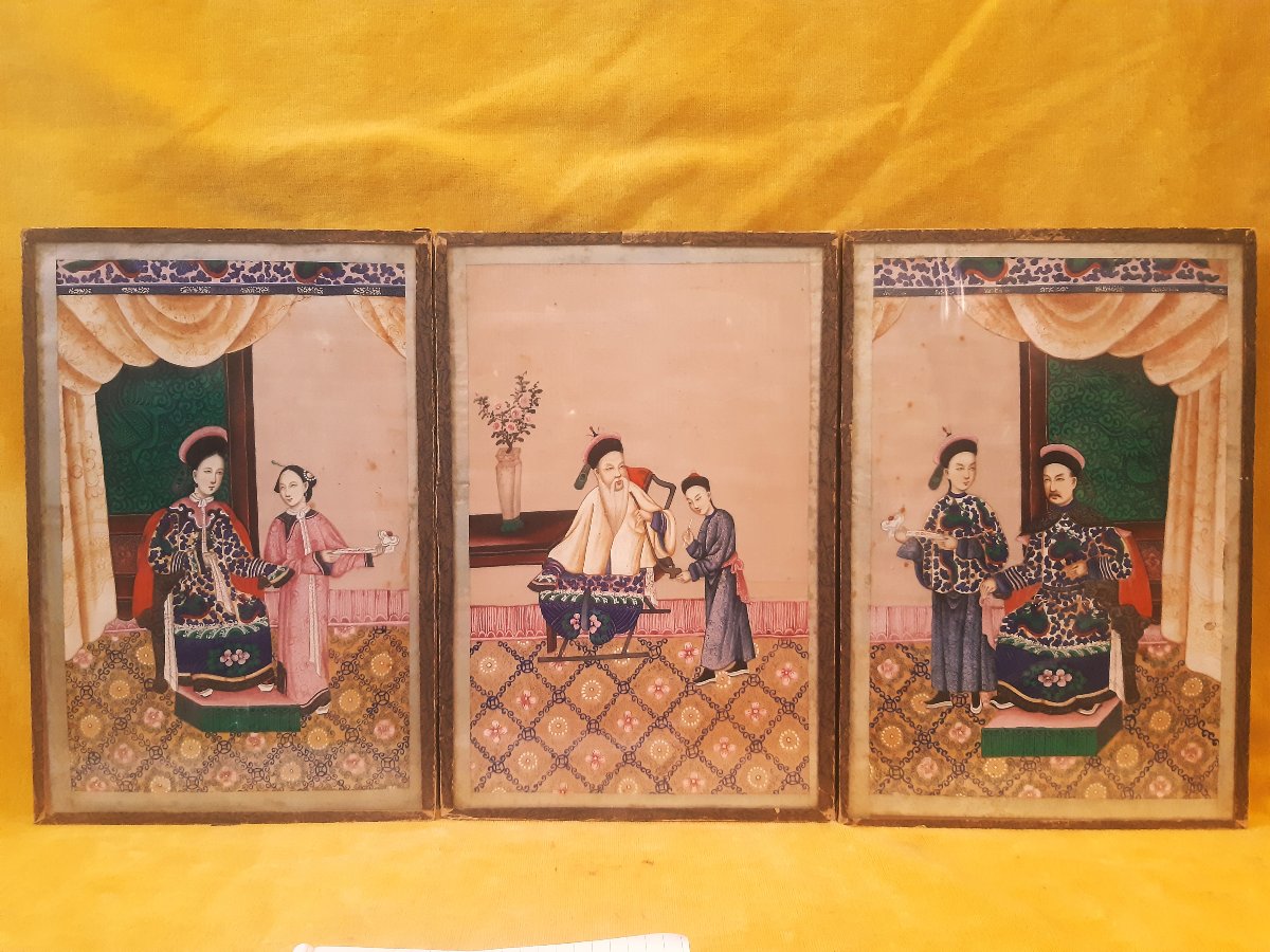 Couple Dignitaire et Servant  Opium Ecole Canton 19éme Concession Française Chine Impériale   -photo-5