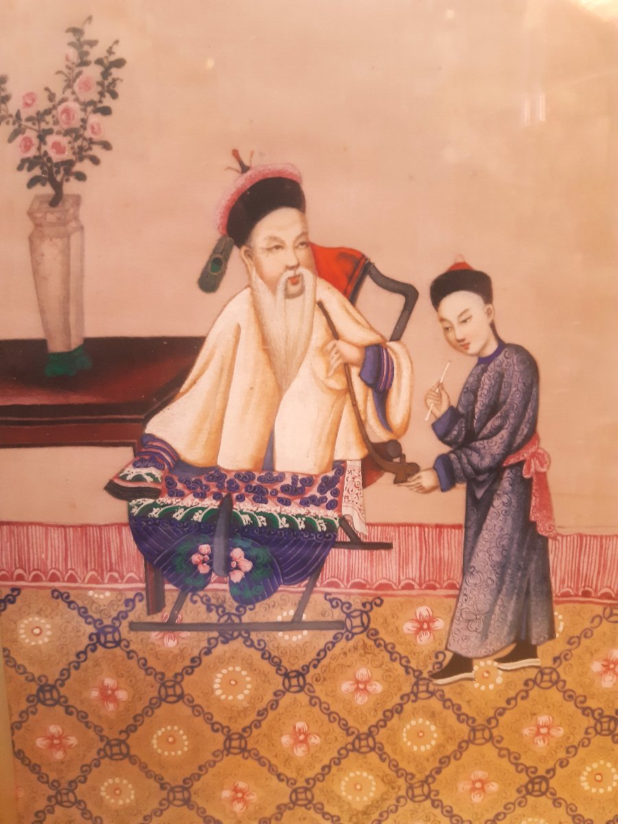 Couple Dignitaire et Servant  Opium Ecole Canton 19éme Concession Française Chine Impériale   -photo-6