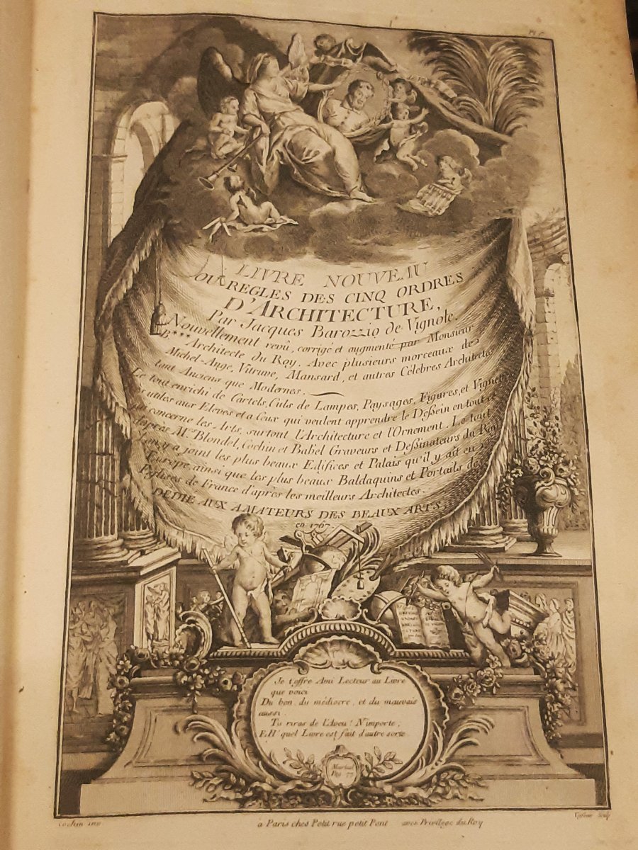 Livre Règle des 5 Ordres d’Architecture Jacques BAROZZIO  DE VIGNOLE 1767 Michel-Ange,Vitruve..