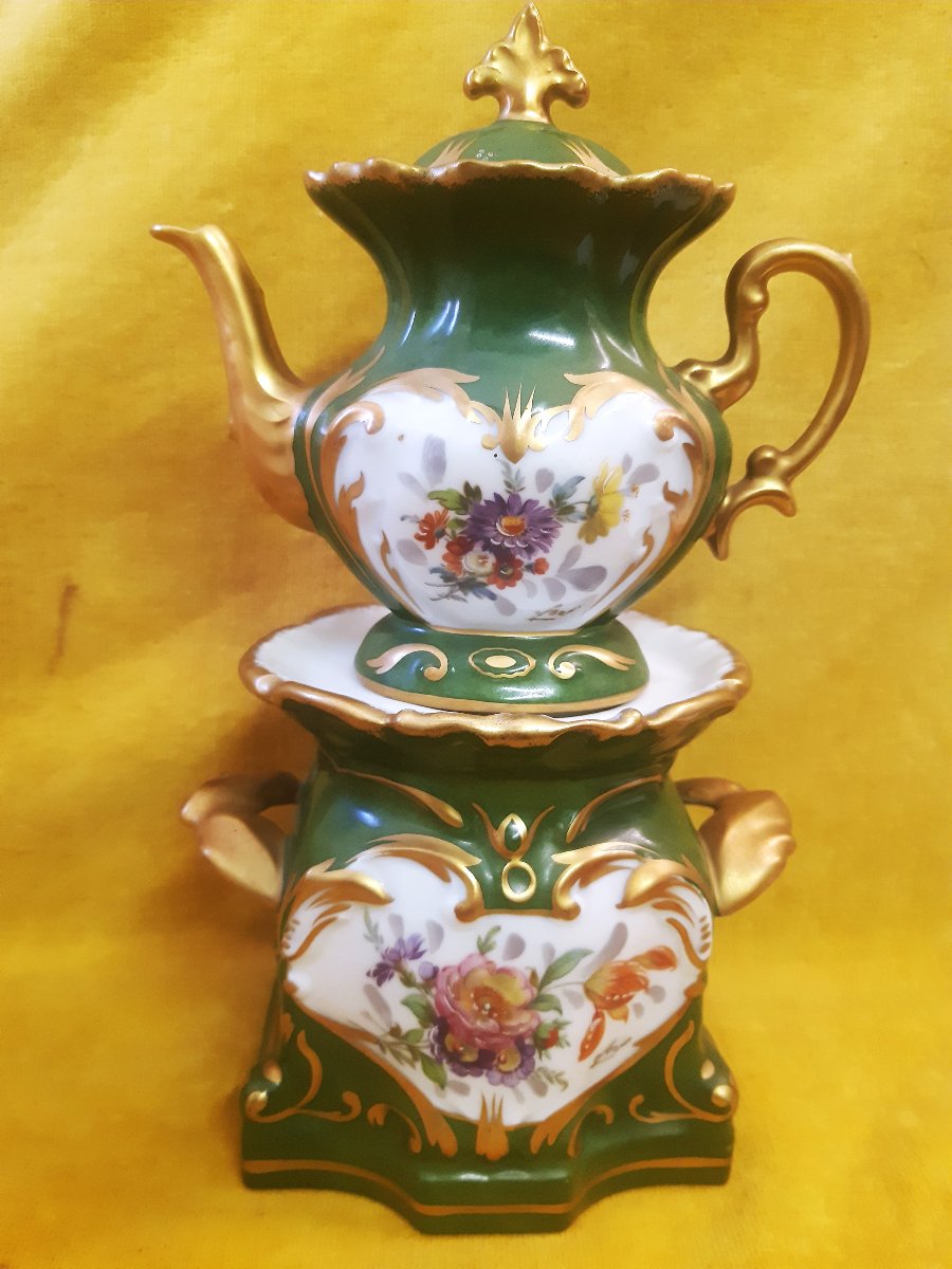 Tisanière Porcelaine Dure LIMOGES Décor Fleurs Peintes St LXV Rocaille