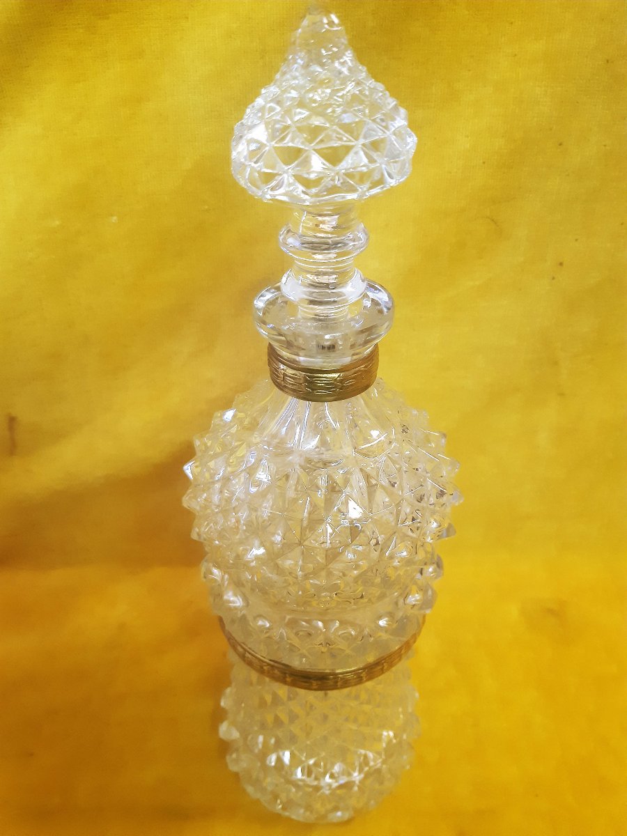 Grande Carafe Bouteille Ansée Bronze Aiguière Cristal Motif Diamant 19éme-photo-2