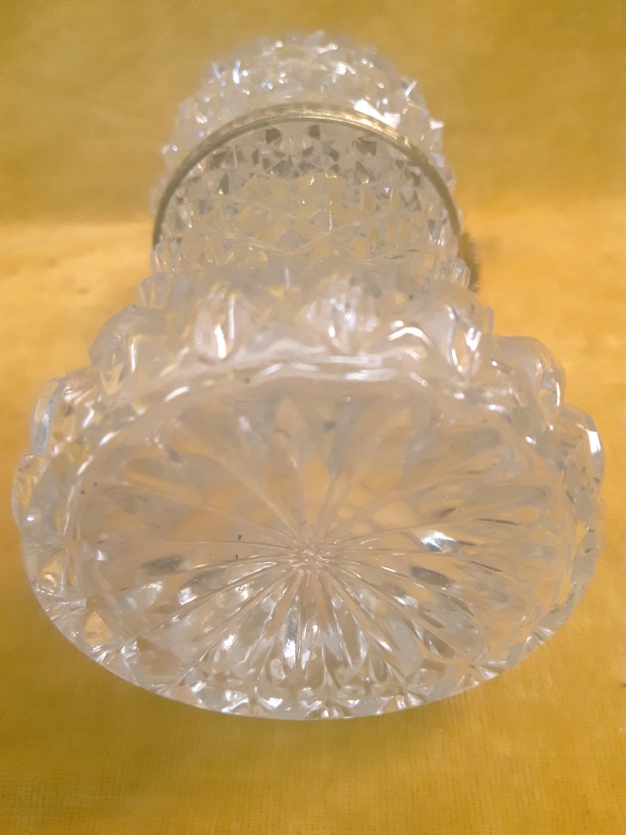 Grande Carafe Bouteille Ansée Bronze Aiguière Cristal Motif Diamant 19éme-photo-4