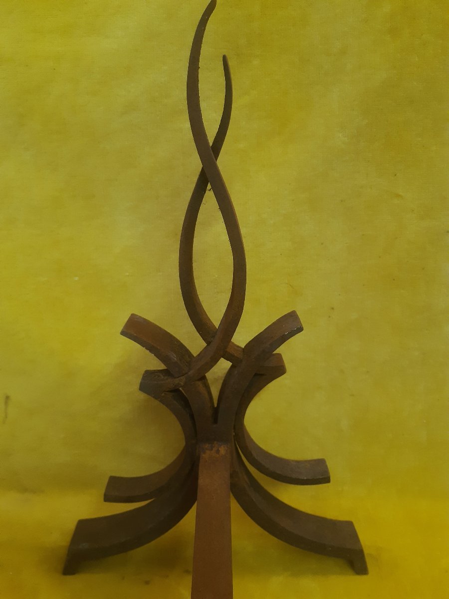 Paire de Chenets Fer Forgé Modèle “Flamme” Art déco  Raymond SUBES (1893-1970)-photo-1