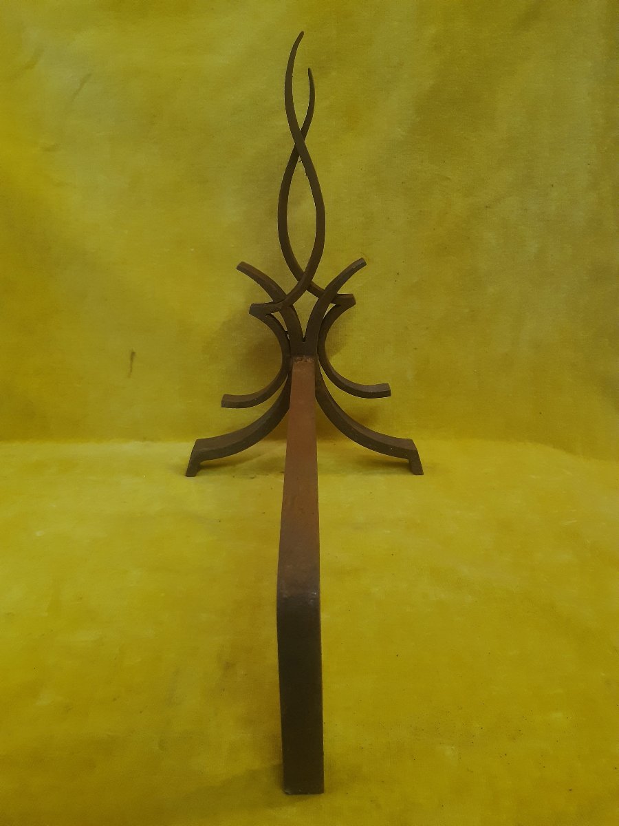 Paire de Chenets Fer Forgé Modèle “Flamme” Art déco  Raymond SUBES (1893-1970)-photo-2