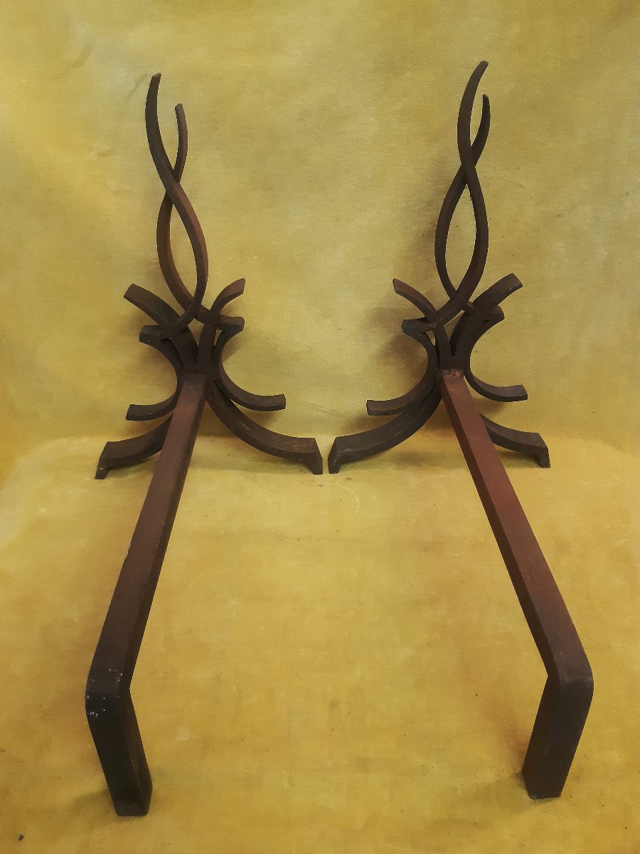 Paire de Chenets Fer Forgé Modèle “Flamme” Art déco  Raymond SUBES (1893-1970)-photo-5