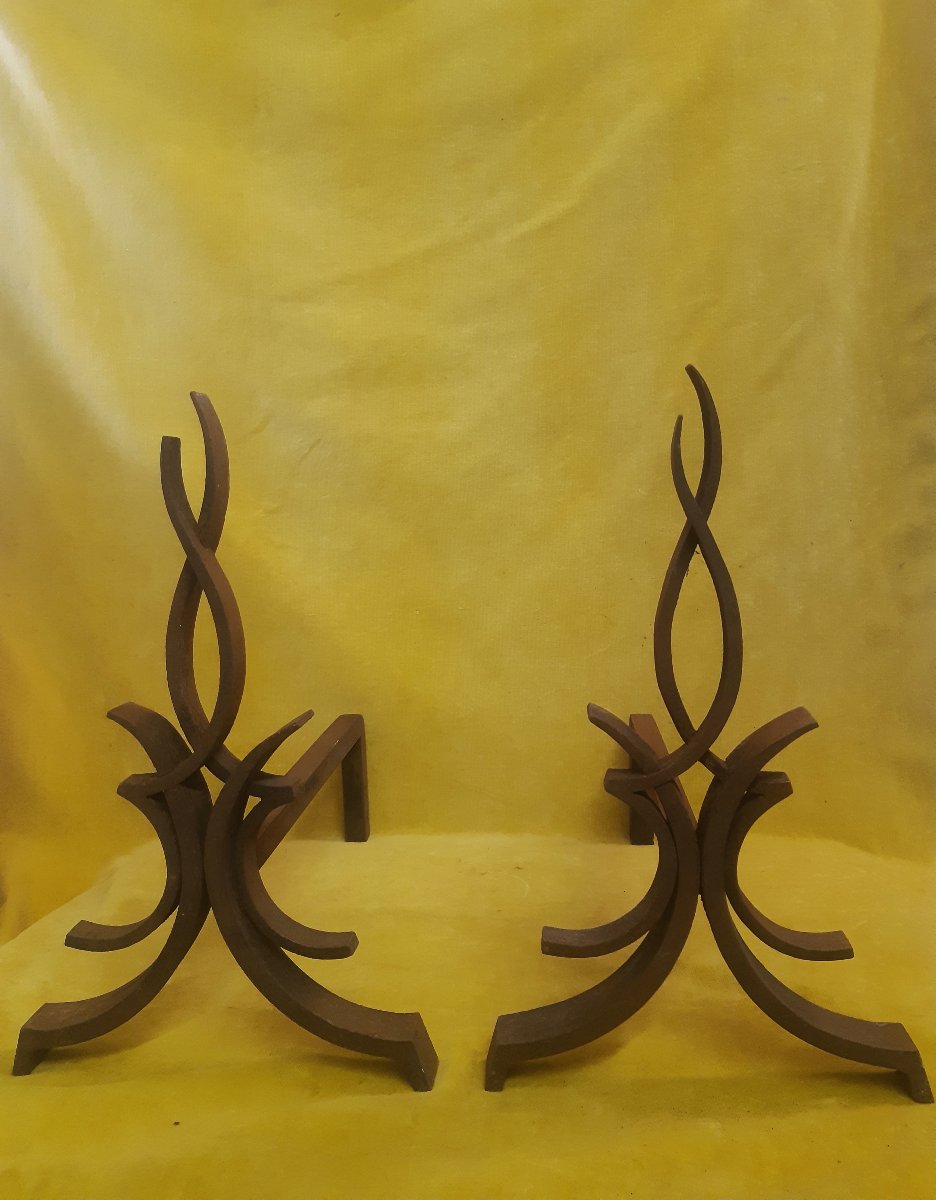 Paire de Chenets Fer Forgé Modèle “Flamme” Art déco  Raymond SUBES (1893-1970)