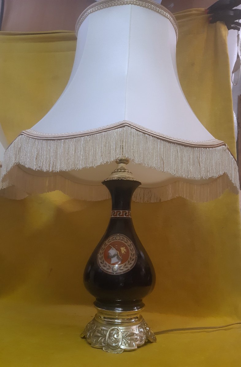 Pair Of Electrified Empire-style Kerosene Lamps, Porcelain With Greek-style Bronze Finishes, Napoleon III-photo-8