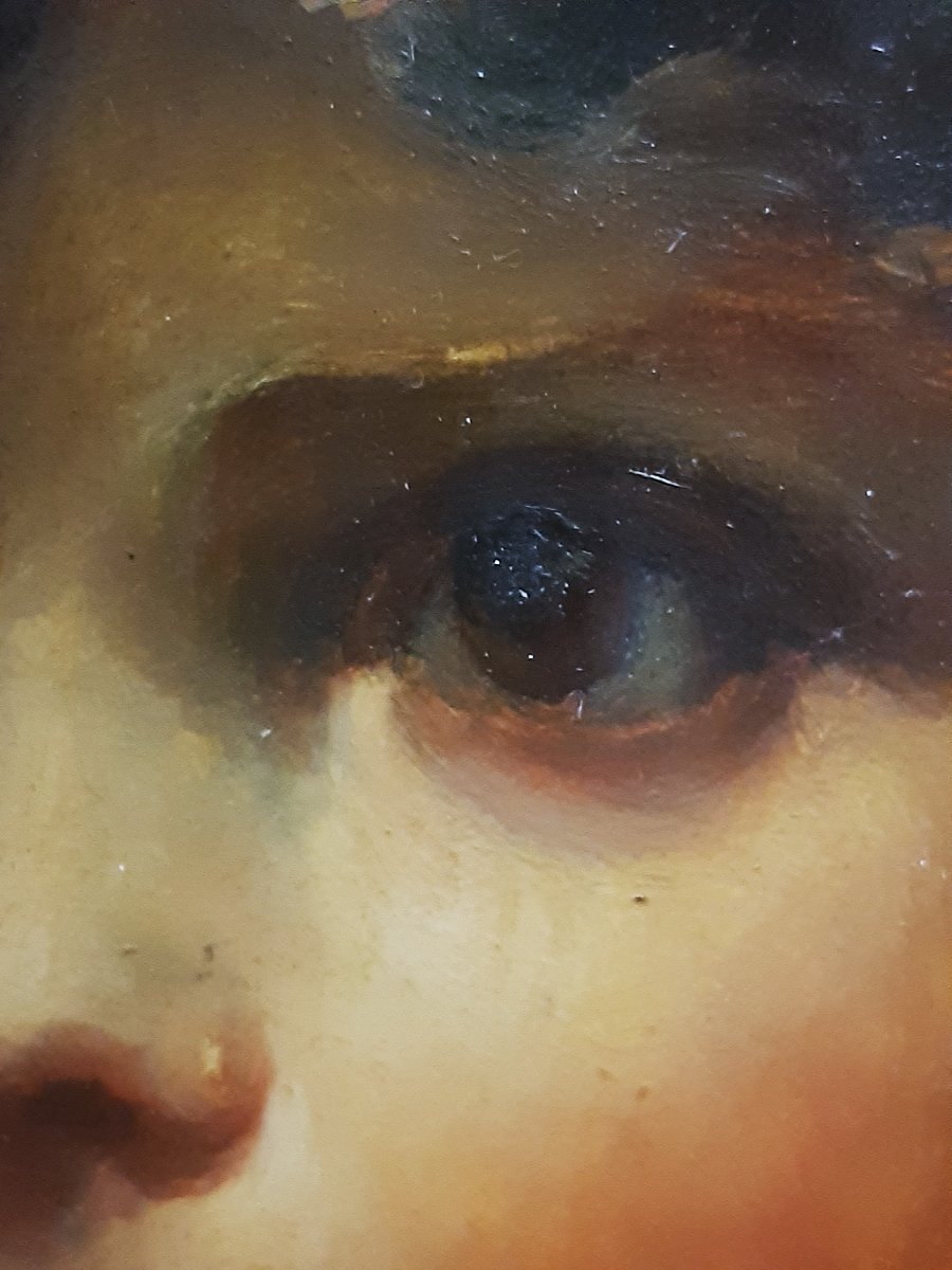Portrait d’Enfant Huile sur Bois St XVIIIe de C.PERRAULT Année 50/60-photo-1