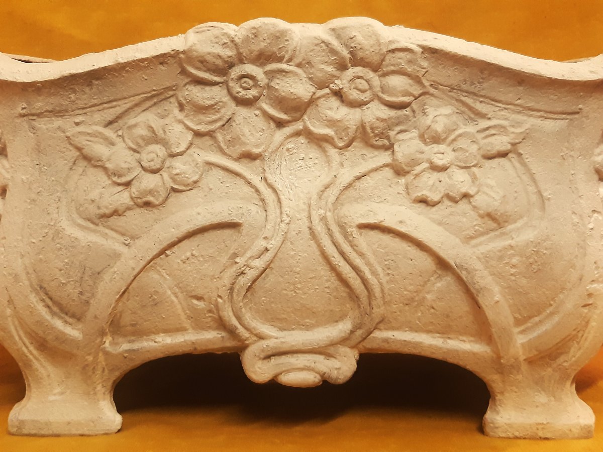 Jardinière Fonte Art Nouveau « 1900 » Patinée Ancienne pour Extérieur Intérieur-photo-2