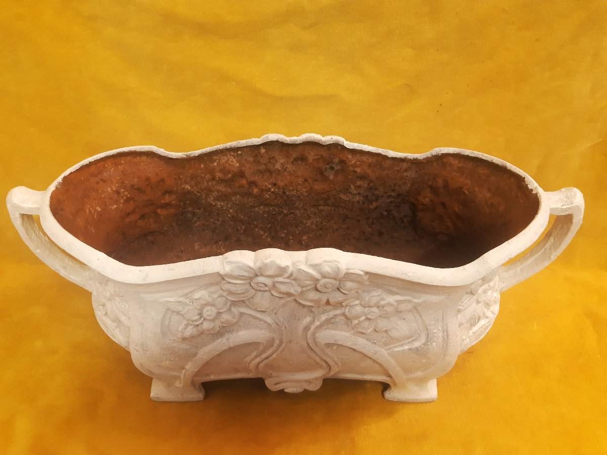 Jardinière Fonte Art Nouveau « 1900 » Patinée Ancienne pour Extérieur Intérieur-photo-4