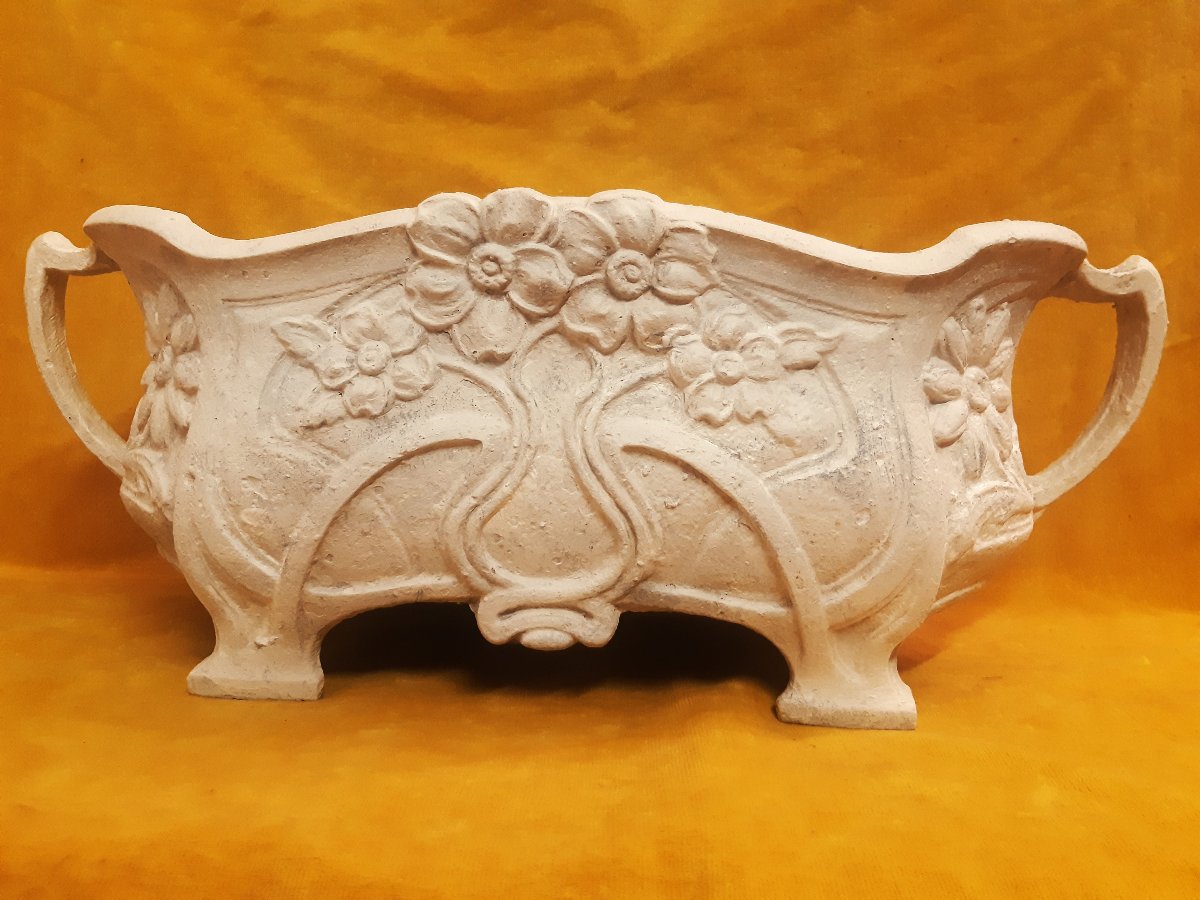 Jardinière Fonte Art Nouveau « 1900 » Patinée Ancienne pour Extérieur Intérieur