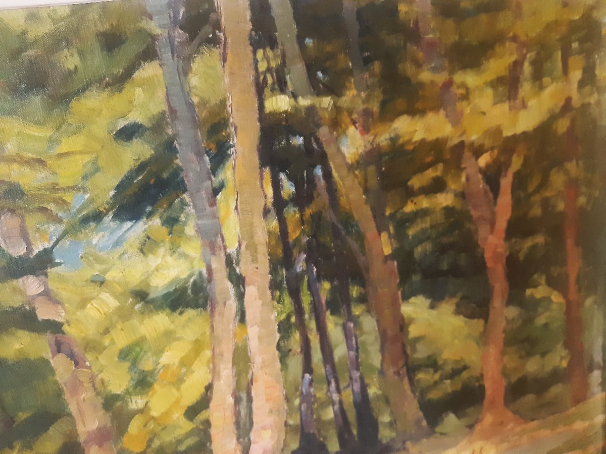 Large Painting By Van Dors: "woodland Glade, Pond, And Does Drinking"-photo-5