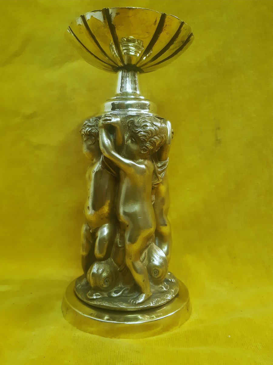 Round Table Centerpiece With Putties, Cherubs, And Dolphins By St. Clodion, Bronze And Gilded Brass, 18th Century-photo-1