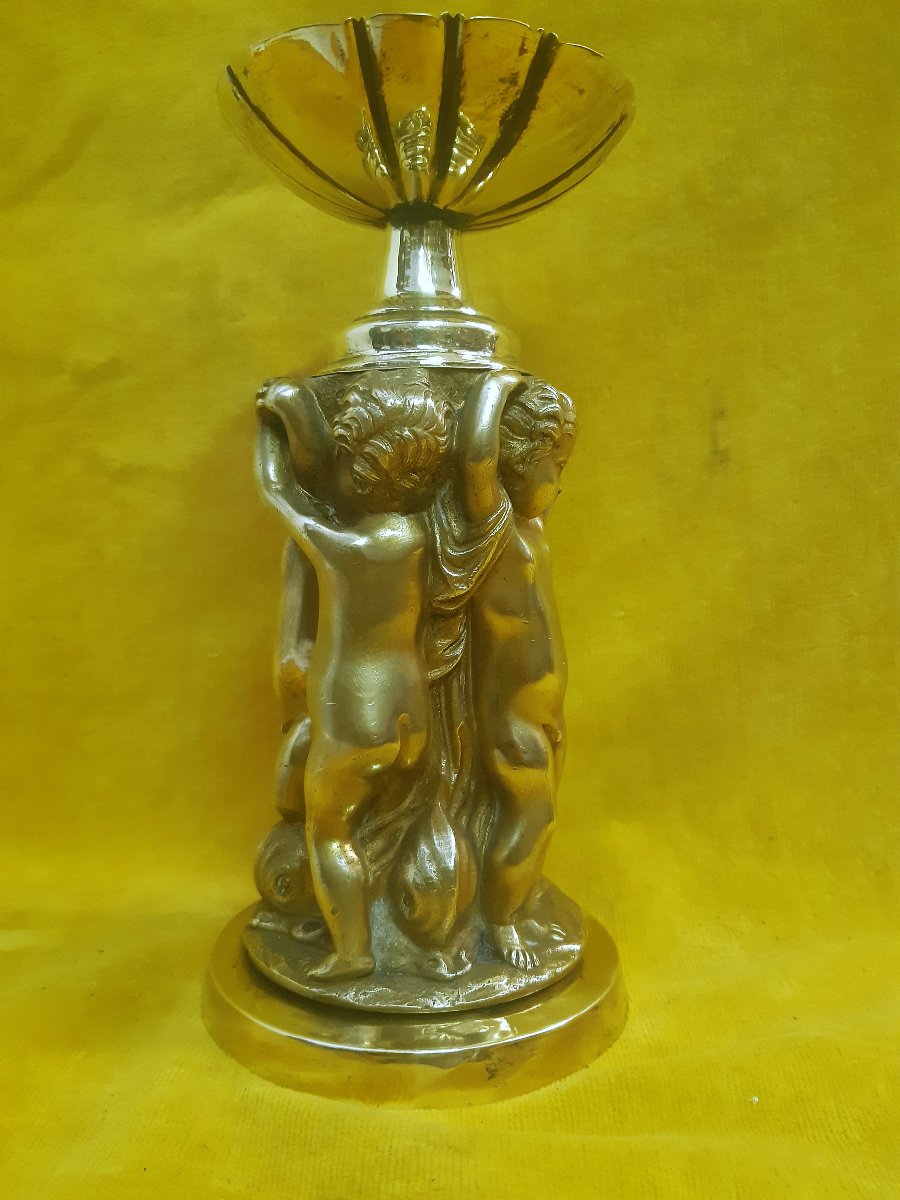 Round Table Centerpiece With Putties, Cherubs, And Dolphins By St. Clodion, Bronze And Gilded Brass, 18th Century-photo-2
