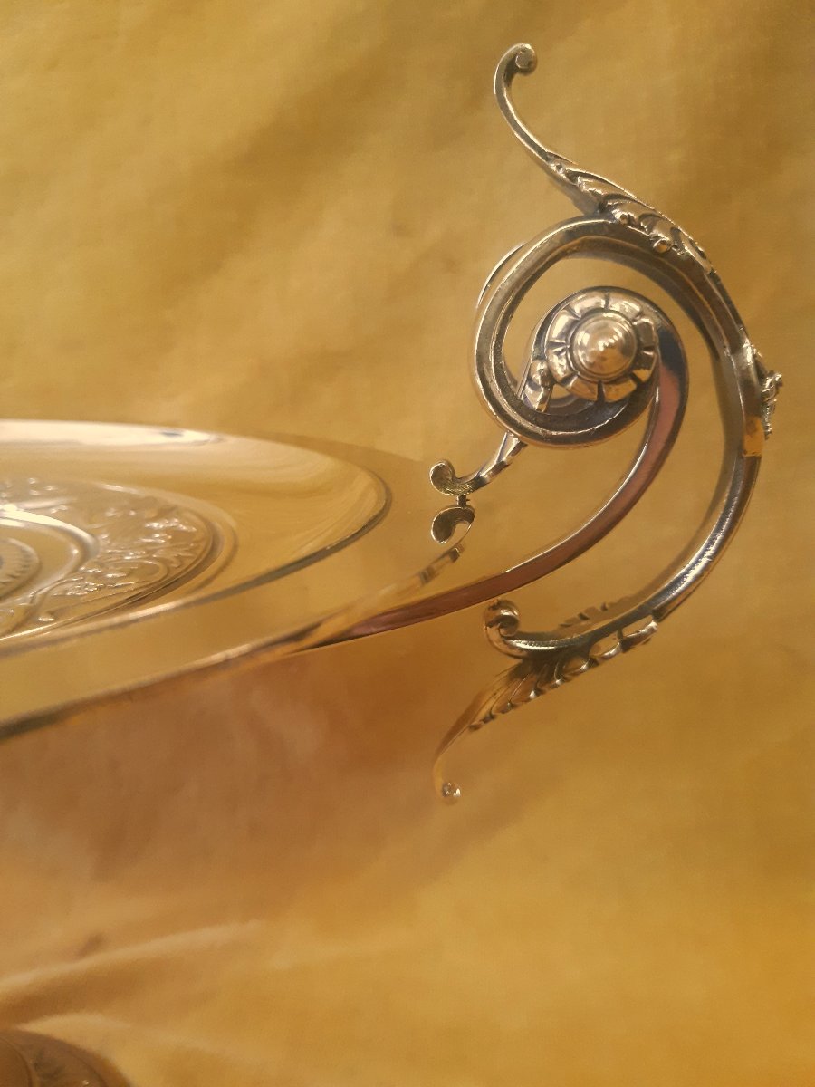 Grande Coupe sur Pied , Ansée, en Bronze Doré, Centre de Table, Napoléon III 19éme-photo-5