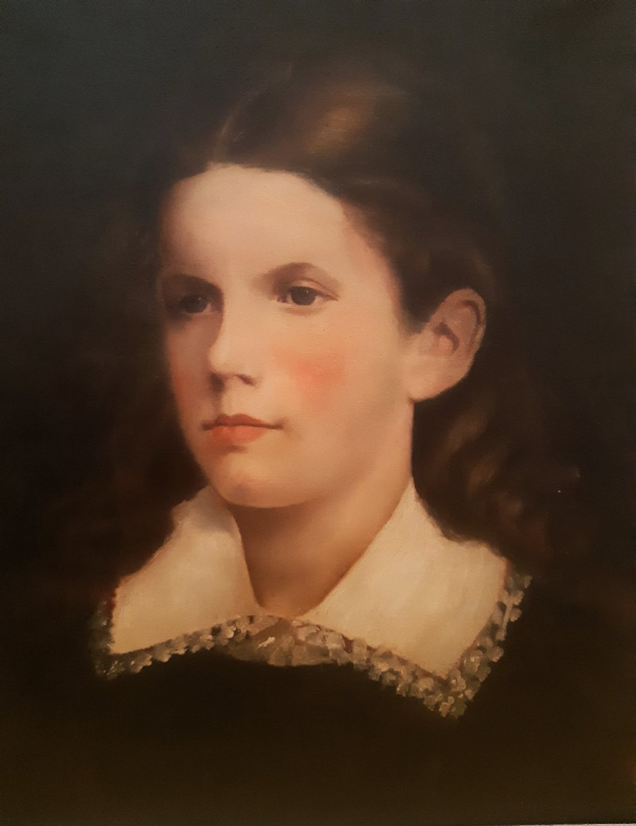 Portrait de Famille Encadré Huile sur toile Jeune fille19-20éme -photo-2
