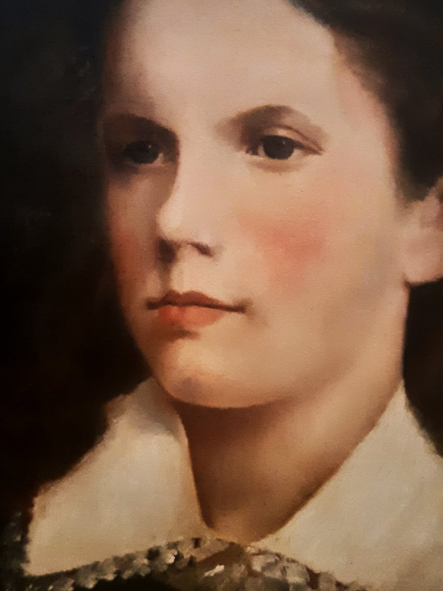 Portrait de Famille Encadré Huile sur toile Jeune fille19-20éme -photo-3