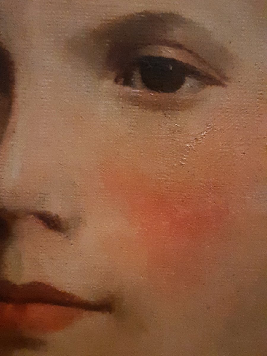 Portrait de Famille Encadré Huile sur toile Jeune fille19-20éme -photo-4