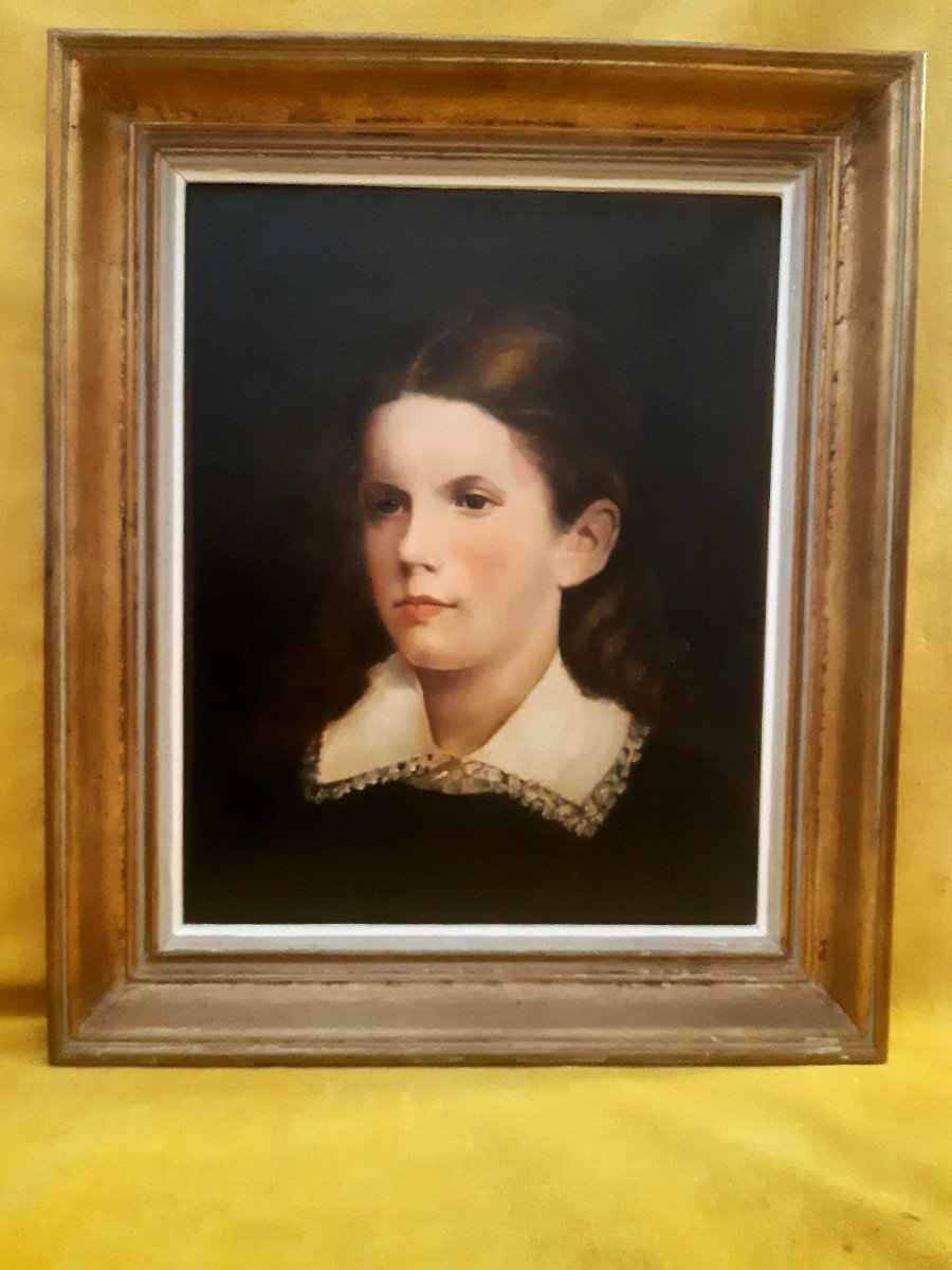 Portrait de Famille Encadré Huile sur toile Jeune fille19-20éme 