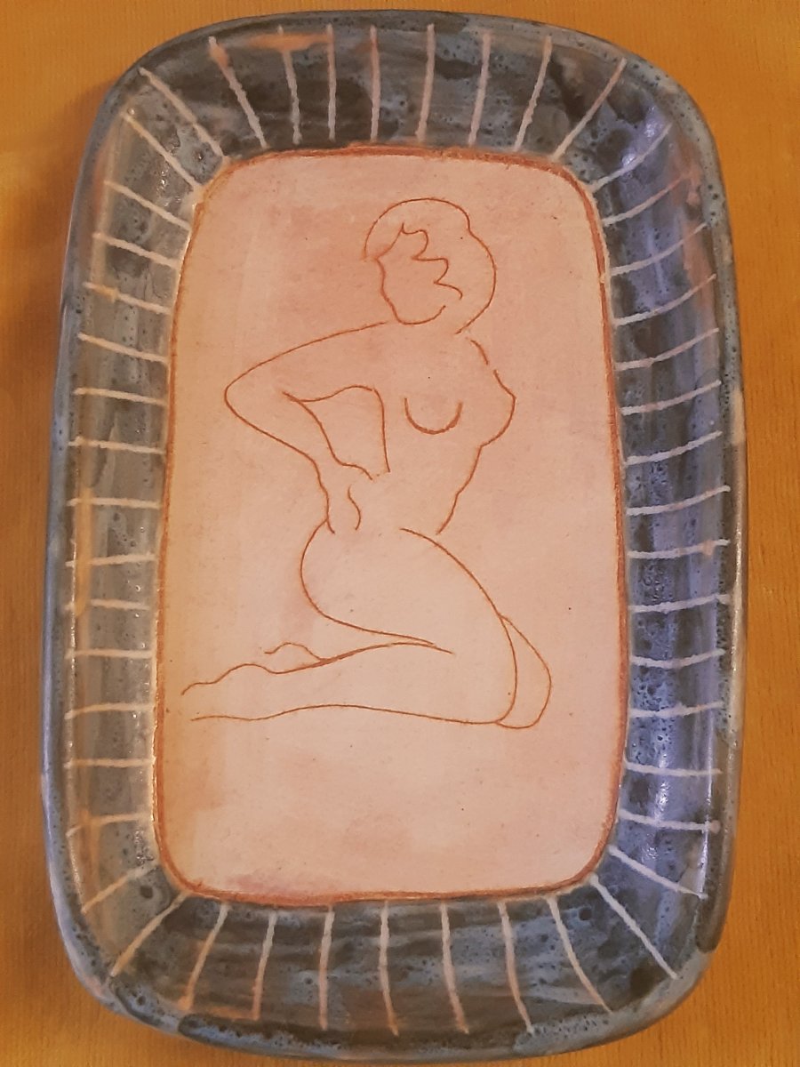  Pair Of Ravier Trays,nue Model, Engraved With A Point In Vallauris Enamel, 60–70, Signed Pr -photo-3