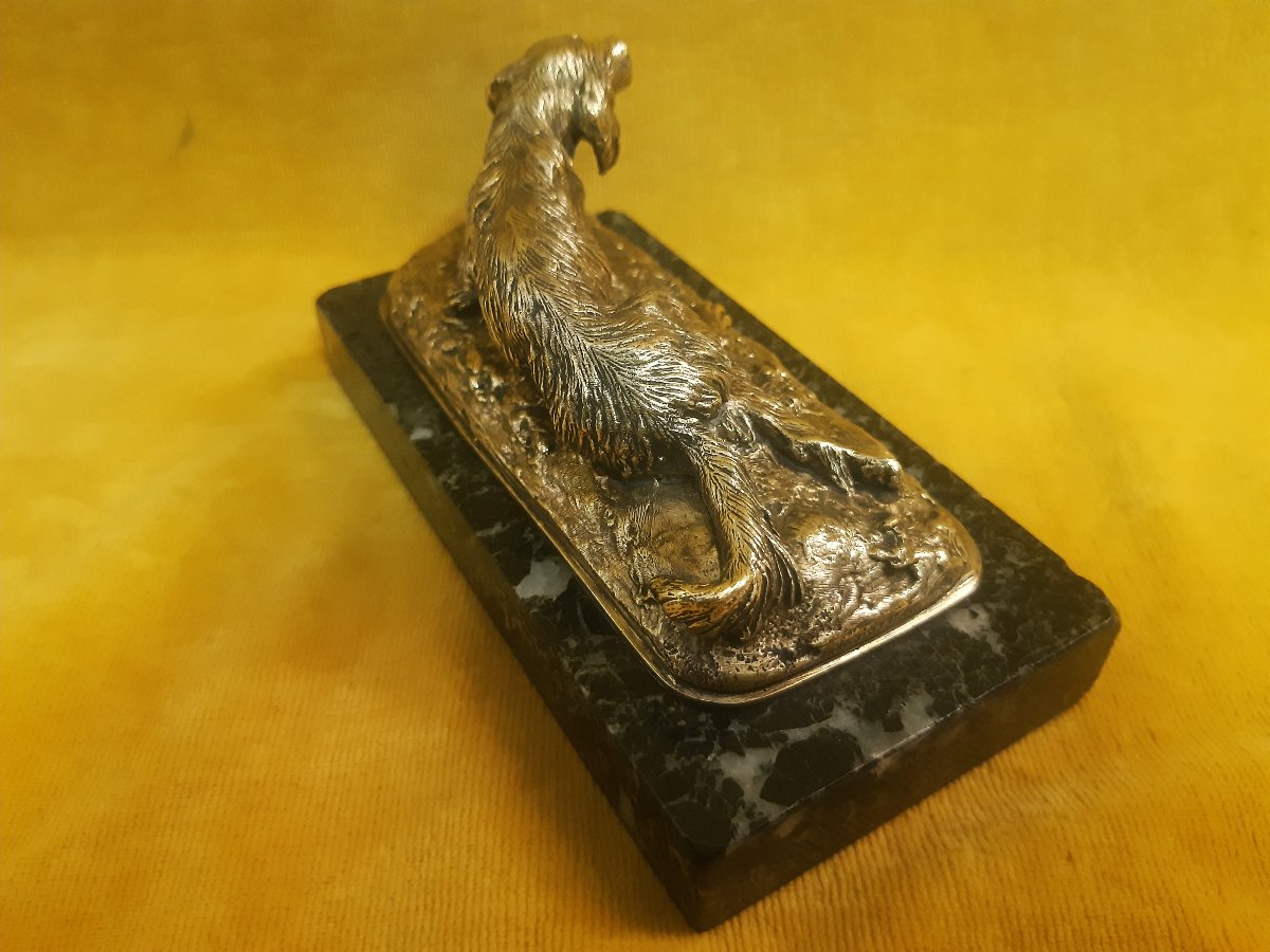  Chien Epagneul Setter en Bronze Doré Couché sur Marbre Vert  de Christophe FRATIN(1801-1864)  -photo-2