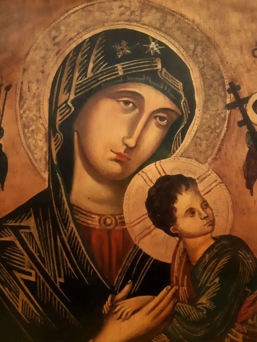   Large Icon On A Panel: Our Lady Of Perpetual Help, The Child Jesus, And The Archangels, 1950s-photo-3