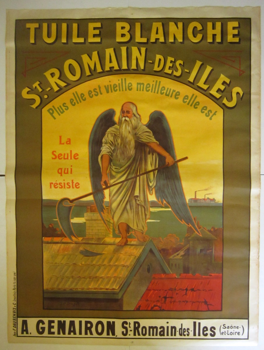 Affiche Litho Publicitaire Tuilerie Chronos Dieu Du Temps Vers 1900-photo-3