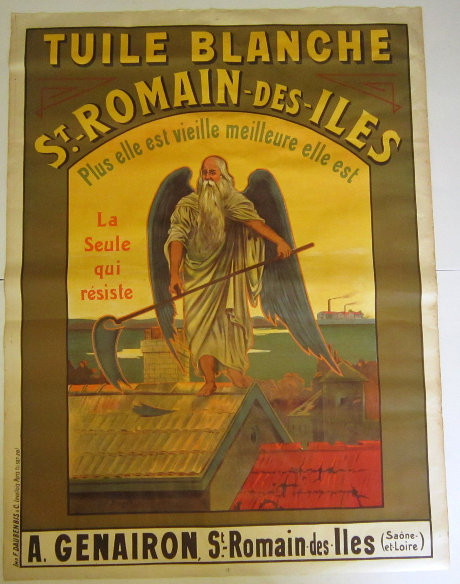 Affiche Litho Publicitaire Tuilerie Chronos Dieu Du Temps Vers 1900-photo-4