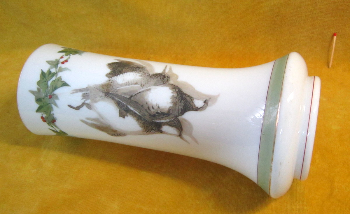 Vase Opaline Décor Peint Gibier  Napoléon III 19éme-photo-2