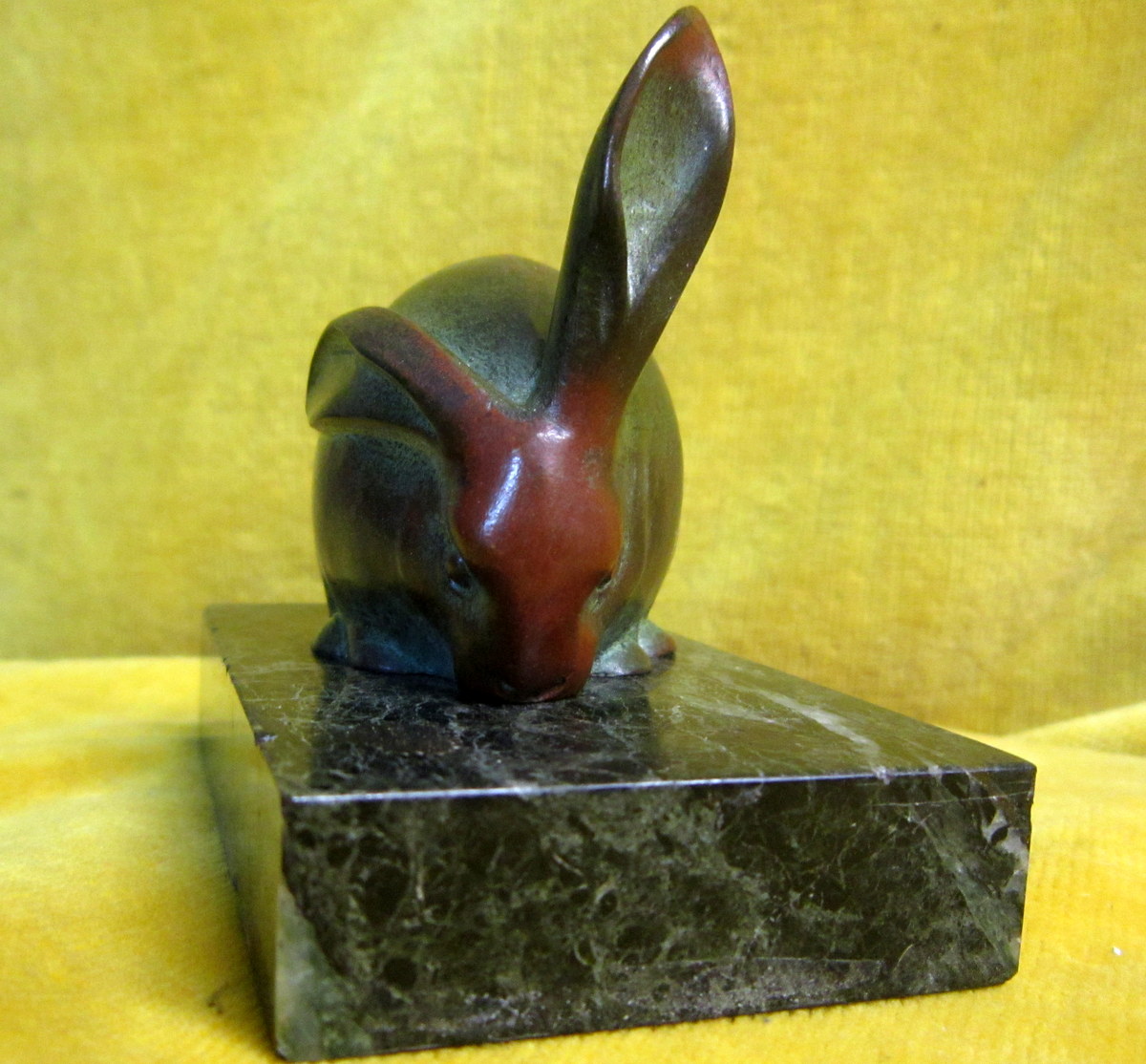 Bronze Animal Art Déco "rabbit Ear Dressé" E.m. Sandoz-photo-1