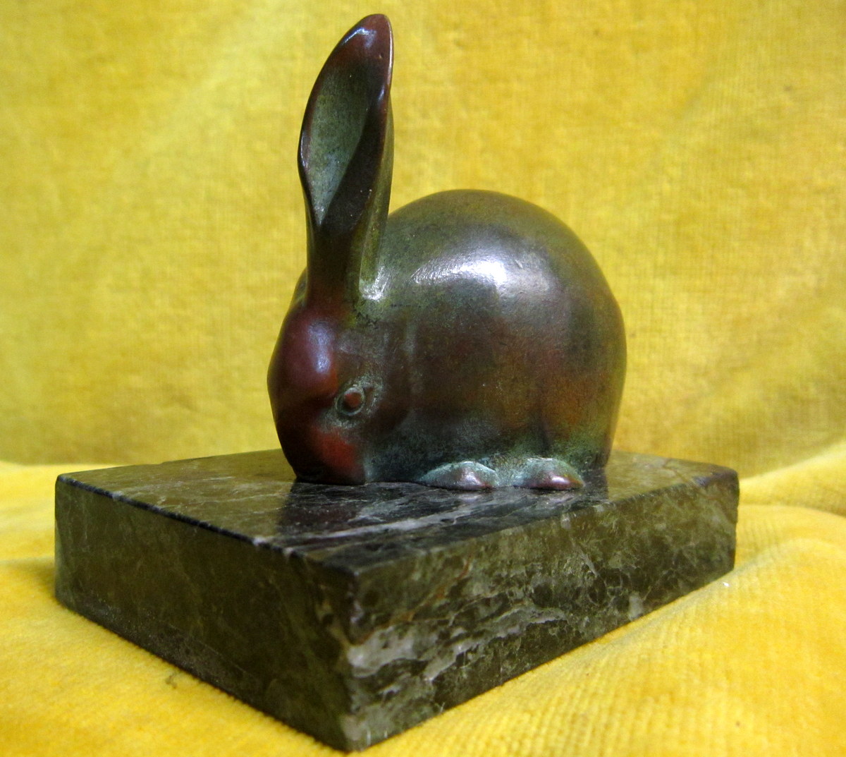 Bronze Animal Art Déco "rabbit Ear Dressé" E.m. Sandoz-photo-3