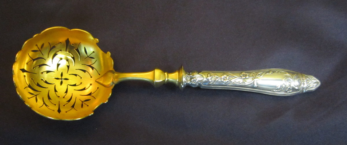 Shakers Spoon Ladle Ajourée Golden Flowers Art Nouveau 1900-photo-2