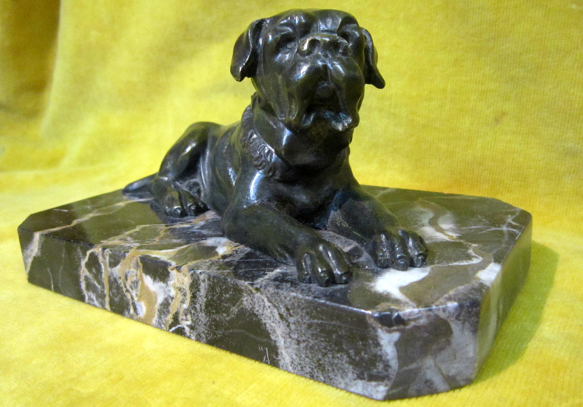 Mastiff Mastiff Dog Statue Bronze Art Deco On 30 Marble Portor-photo-3