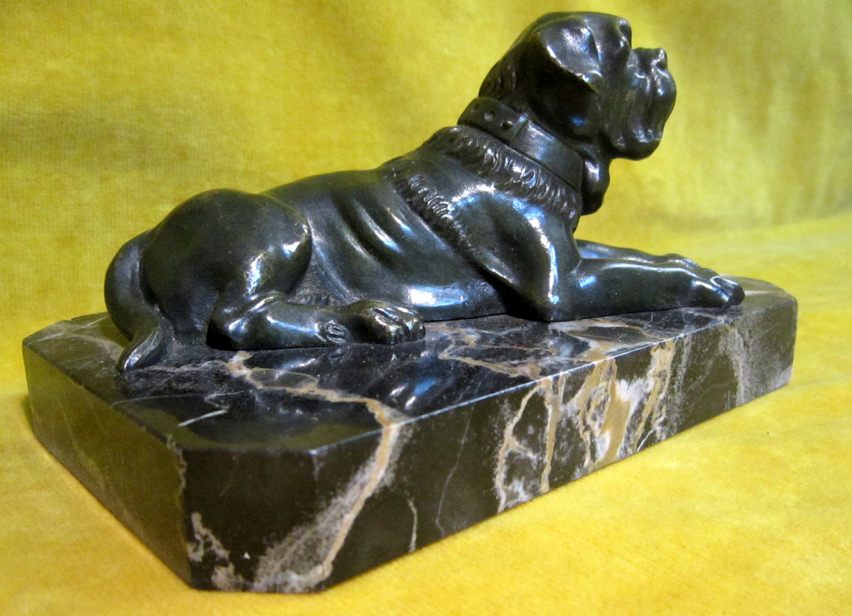 Mastiff Mastiff Dog Statue Bronze Art Deco On 30 Marble Portor-photo-4