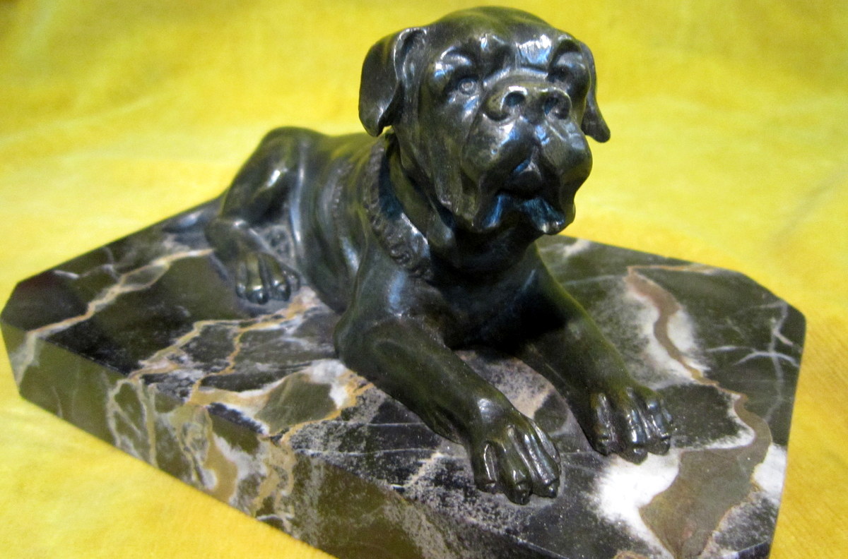Mastiff Mastiff Dog Statue Bronze Art Deco On 30 Marble Portor-photo-4