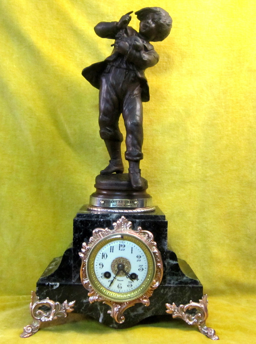 Pendulum "enfant Au Chat" Auguste Moreau 19th Napoleon III III