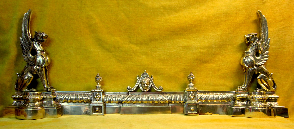 Devant De Cheminée Barre De Foyer Réglable Griffons Ailés Bronze Empire 