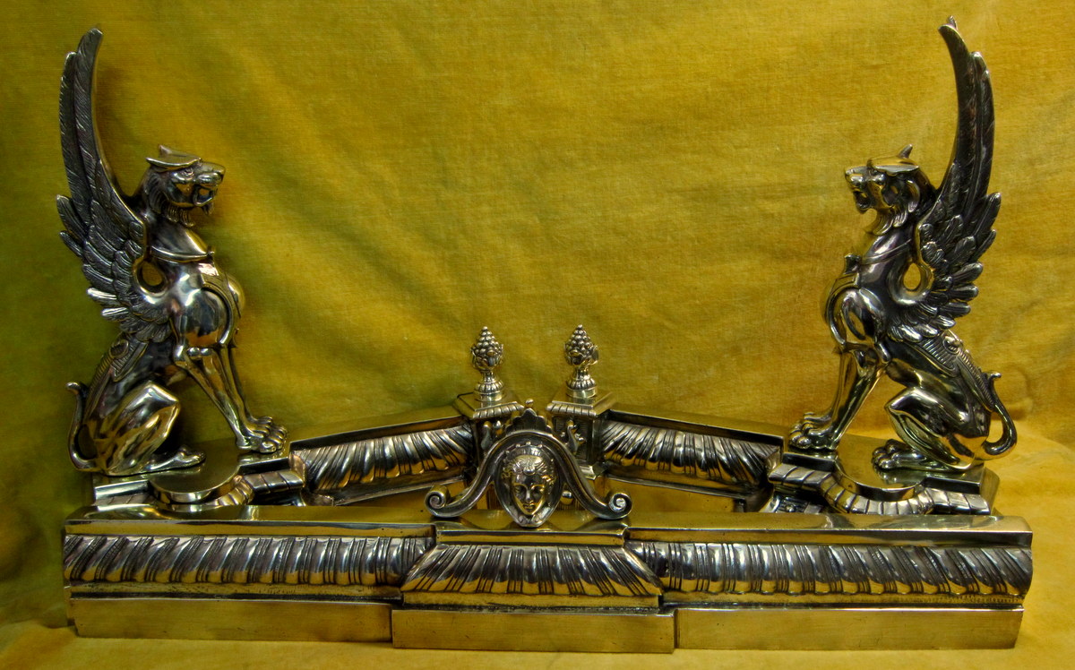 Devant De Cheminée Barre De Foyer Réglable Griffons Ailés Bronze Empire -photo-6