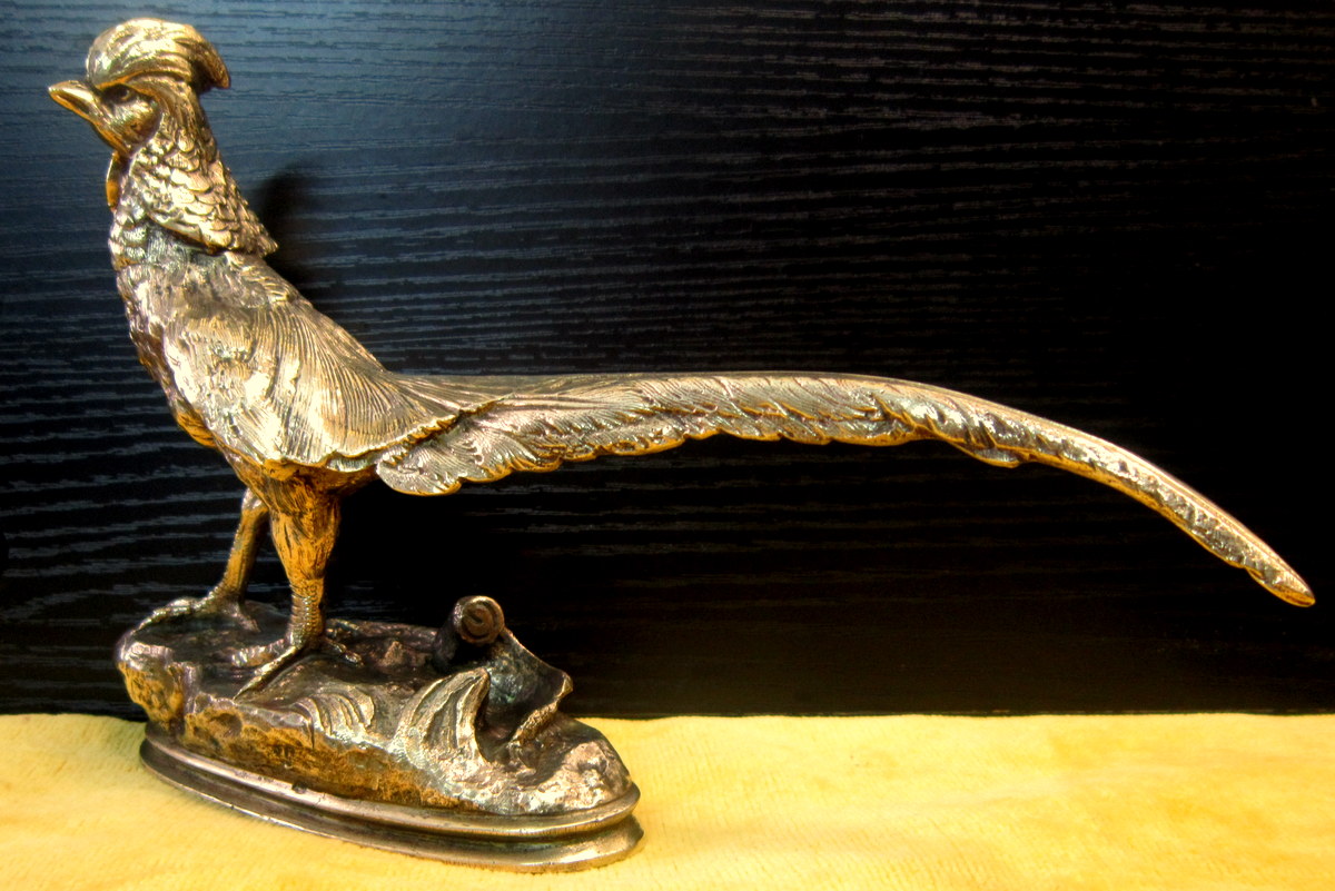 Pheasant Brass Rooster Bronze Doré Naturalist 19th St Hea Trodoux-photo-2