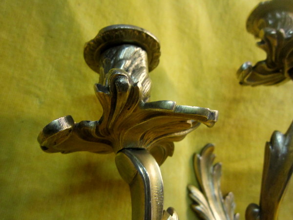 Grande Paire d'Applique Style Lxv Rocaille Bronze Doré 19éme-photo-4