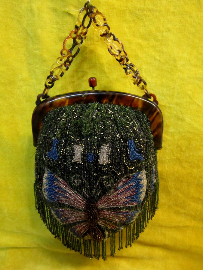 Handbag Short Sandblasted Beads Crazy Year Art Nouveau Butterfly-photo-2