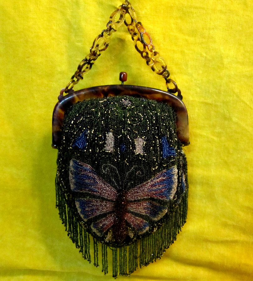 Handbag Short Sandblasted Beads Crazy Year Art Nouveau Butterfly-photo-2