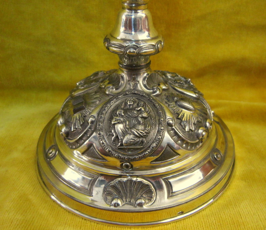 Neo-renaissance Chalice Chiseled Silver And Vermeil 19th-photo-1