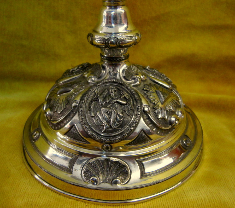 Neo-renaissance Chalice Chiseled Silver And Vermeil 19th-photo-3