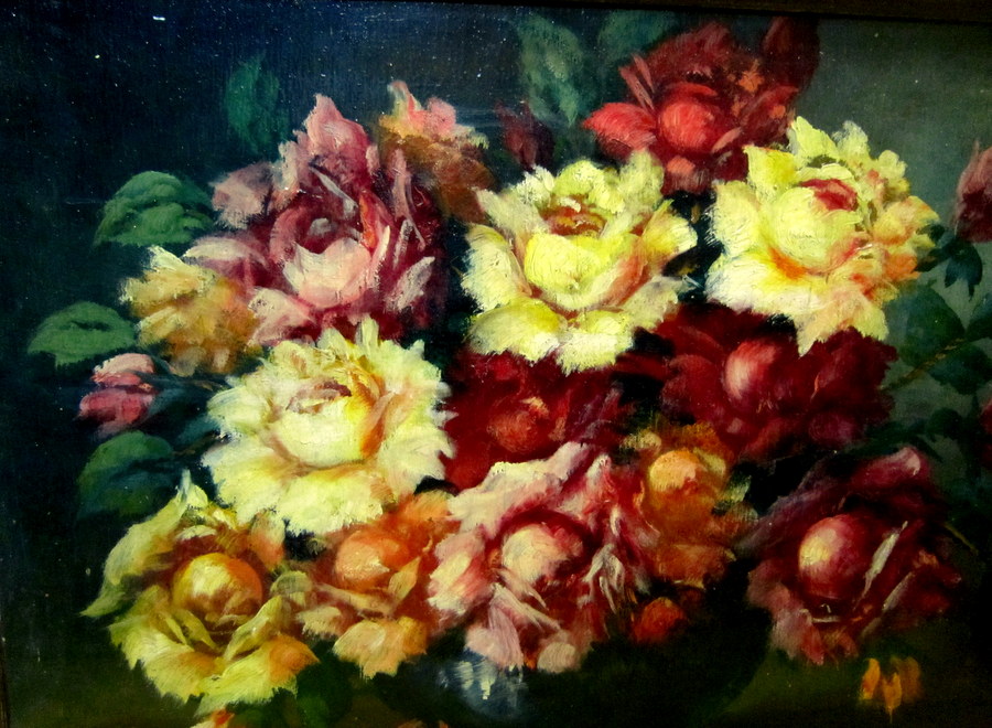 Nature Morte Bouquet De Roses En Vase Année 50-photo-3