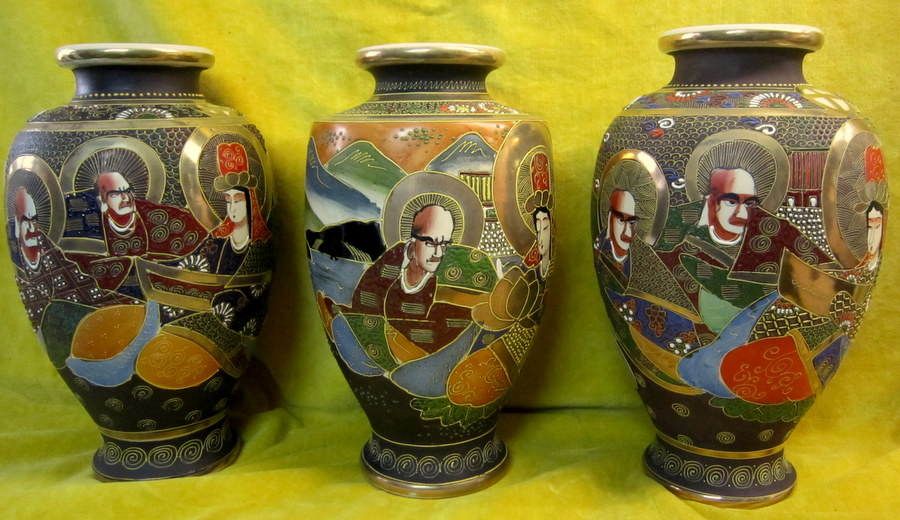  Vase Satsumas Geisha And Samurai Japan Imperial Meiji-photo-2