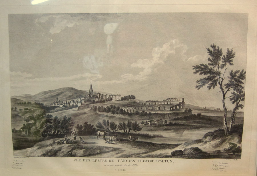 Engraving Of Autun And Its Roman Ruins By Jb Lallemand (1716-1803) 18th Framed 