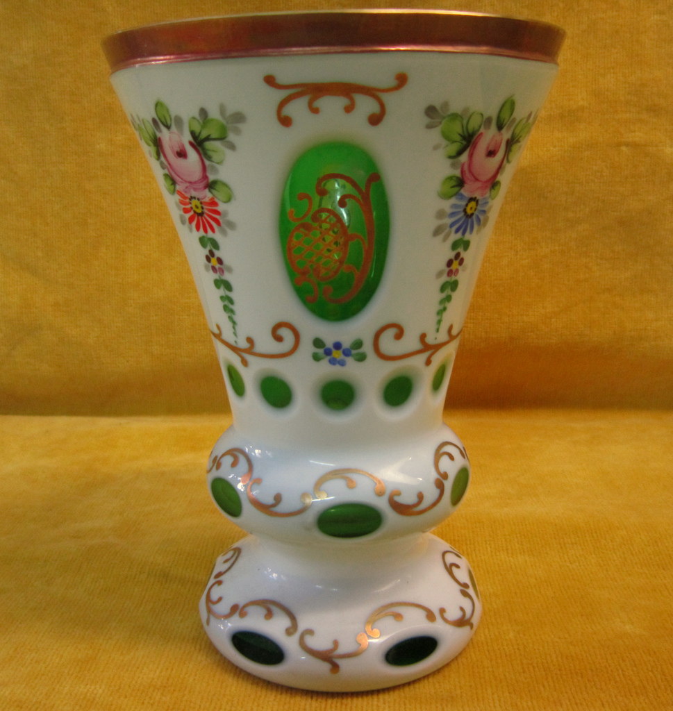 Crystal Vase Overlay Opaline Bohemian 19th